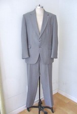 Vtg 70s McGregor Gray Pinstripe Poly Disco Pimp 2-Pc Gangster Suit Wide Leg 44