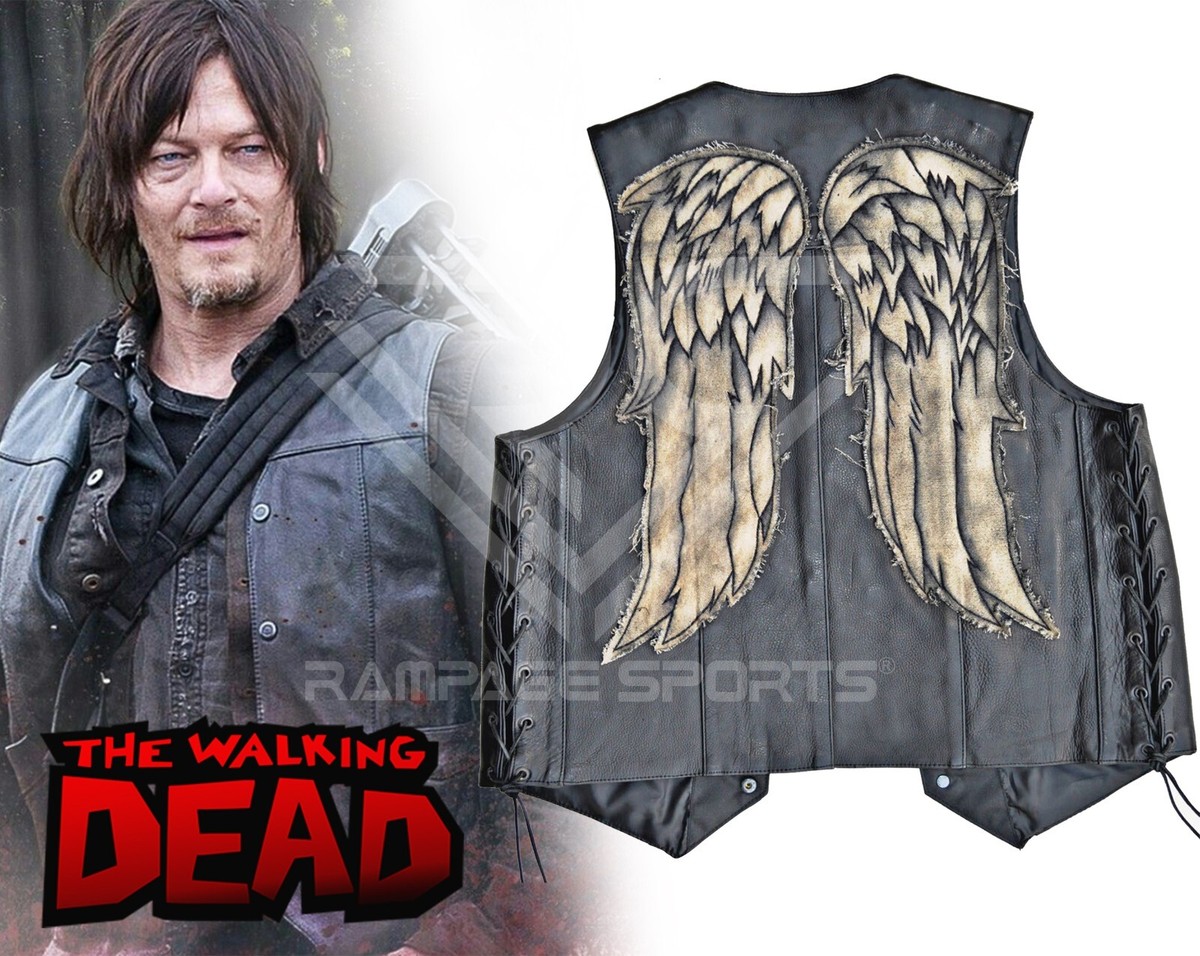 Walking's Dead Daryl Dixon Leather Vest Angel Wings Patches Cosplay  Halloween