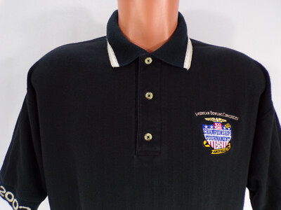 American Bowling Congress 100 Years Polo Shirt Men XL S/S Black 100% Cotton E24
