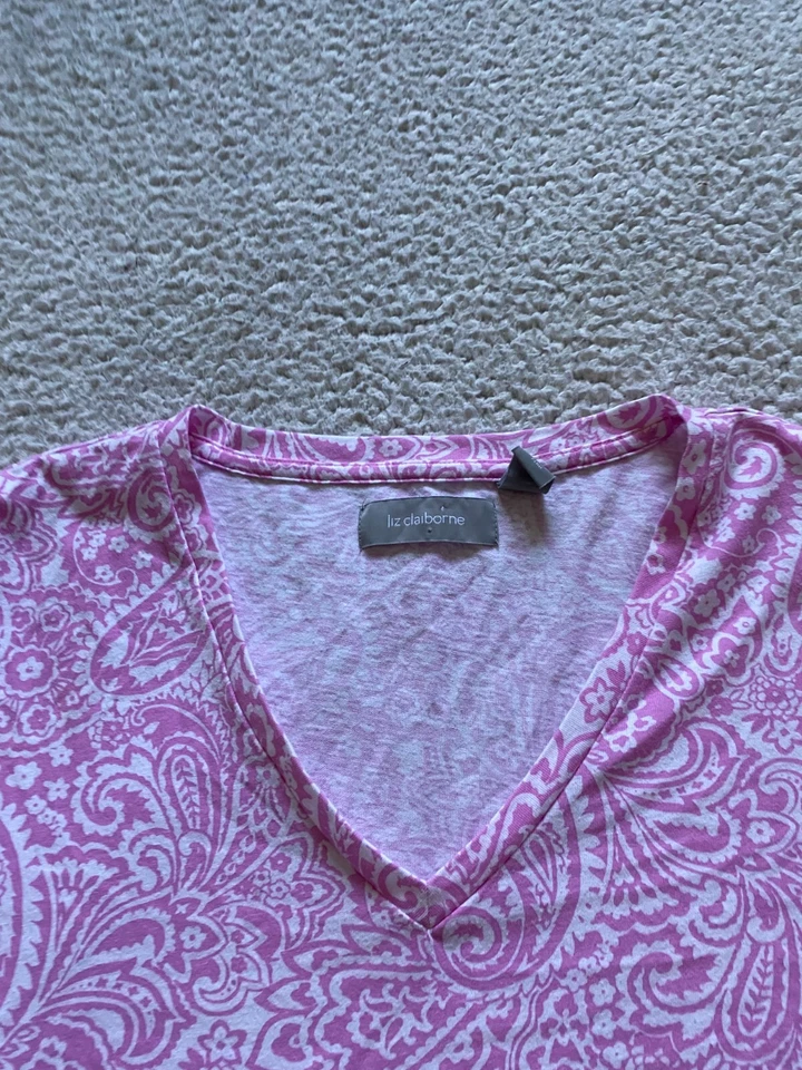 Camiseta Liz Claiborne Mujer Cachemira Manga Corta Cuello en V Rosa Talla XL Foto 4 de 4