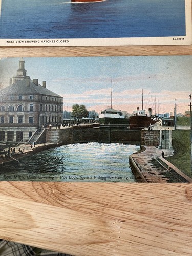 Vintage Great Lakes postcards lot of 3 Soo locks freighters Unposted - Picture 2 of 7