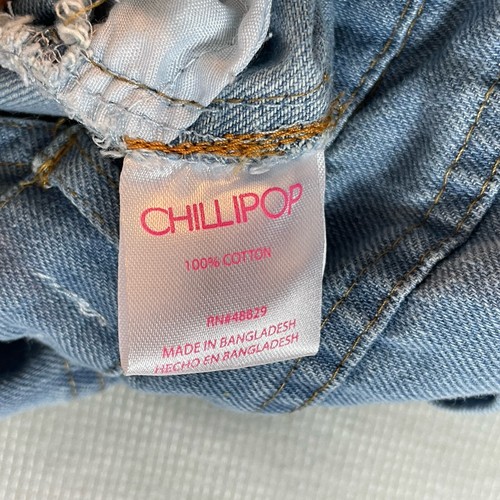 Chillipop Girls Overalls Shorts Size 14 Blue Denim Jean Heart Love Graphic - Picture 11 of 14