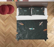 Copripiumino trapuntato paesaggio barca oceano 3D set lenzuola
