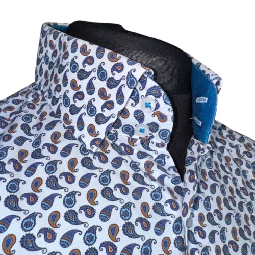 HAWES & CURTIS Shirt Mens MEDIUM Long Sleeve White Paisley Print - Picture 2 of 12