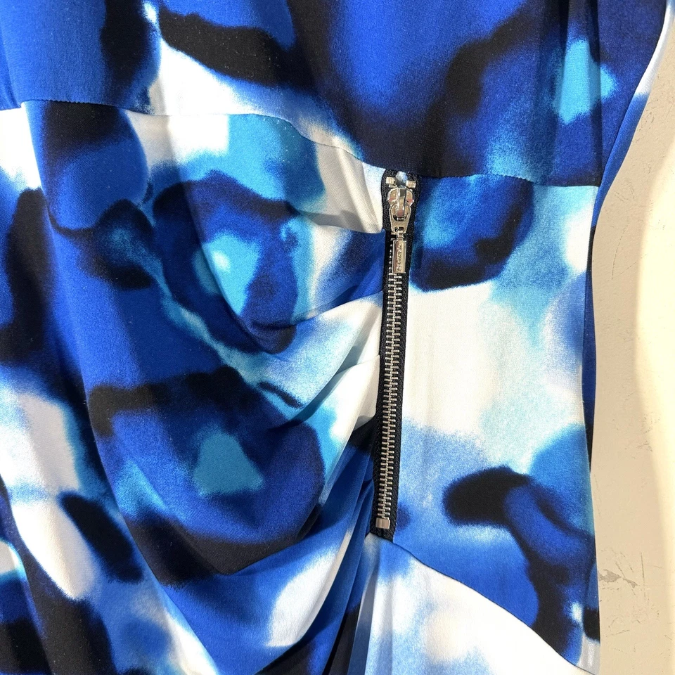 Calvin Klein синий печать собранными в Рюш Джерси вязаное платье Sz 14 без рукавов карьера офиса - Изображение 3 из 4