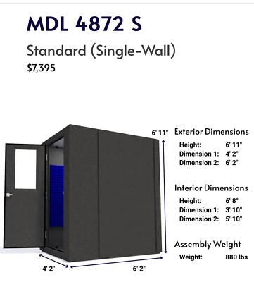 WhisperRoom Size (“6X4”) MDL 4872S Sound Booth in Pristine