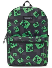 Minecraft Creeper All Over Print Black Green Backpack  17" Kids New with Tags