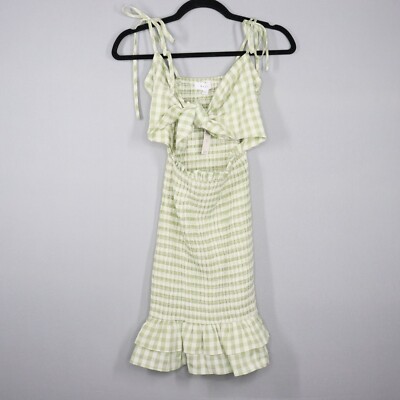 Mable Anthropologie Gingham Smocked Mini Dress Size Medium Cut Out Ruffle NWT