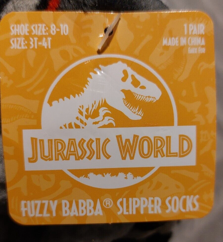 New Fuzzy Babba Toddler Slipper Socks 3T-4T Jurassic World -3844