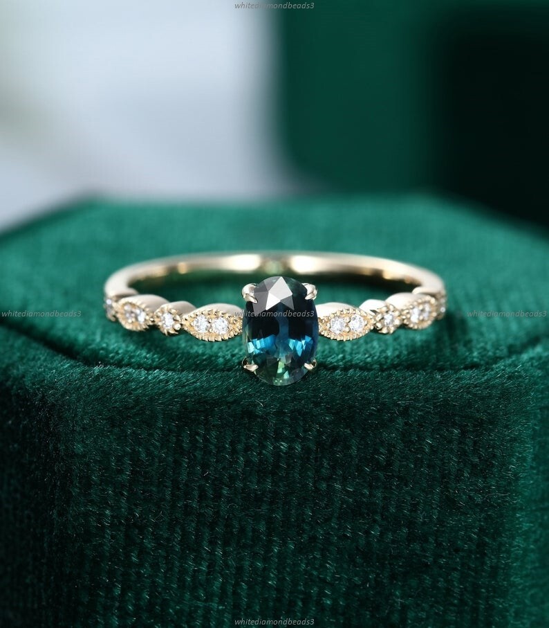 14k Gold Sapphire Moissanite Unique Engagement Ring Jewelry-image