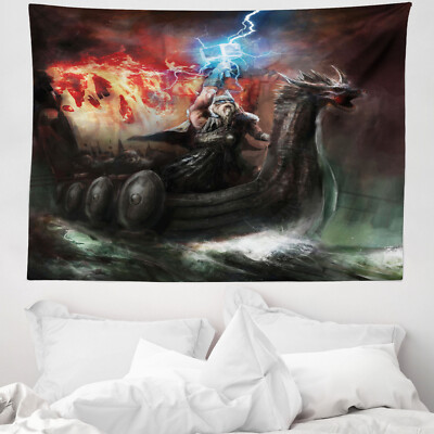 Fantasy World Mikrofaser Breiter Wandteppich Thunder Storm Vikings