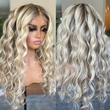 Water Wave Lace Frontal Wigs Ash Blonde Human Hair Curly Wigs