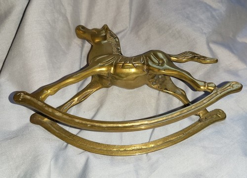 Antique Rocking Horse Gold Lustre Solid Brass Old Racing Race Grand National UK - Picture 9 of 19