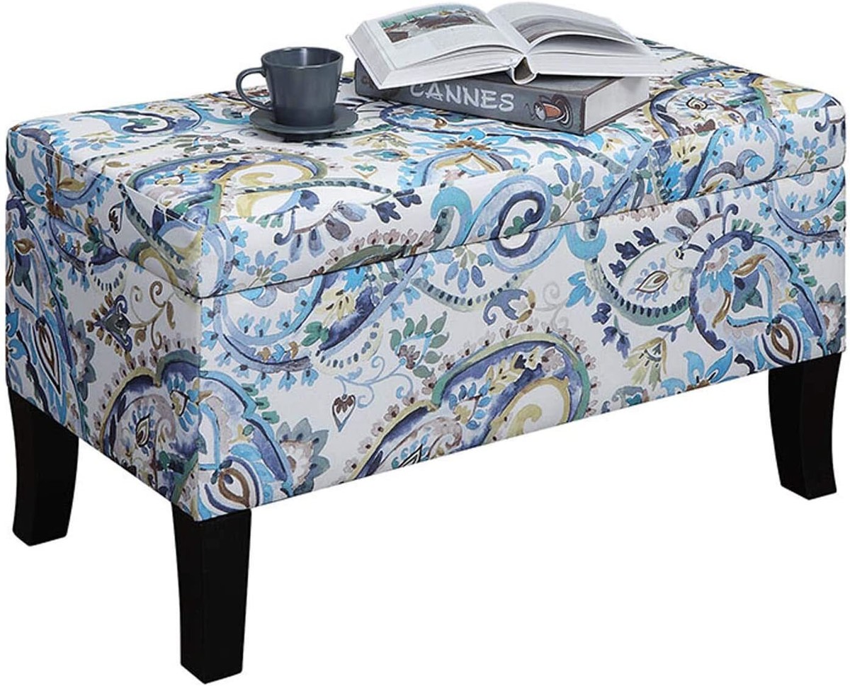 Unique Floral Ottoman Bench Hidden Storage Paisley Tufted