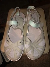 EASY SPIRIT Explore 24 Seesplash Womens Gray/Mint Leather Slingback Sandal 8WW