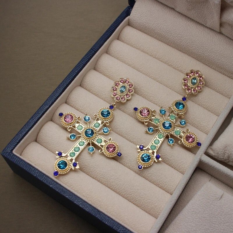 18K золото покрытием крест со стразами серьги Lucky гвоздики высокого качества ювелирных изделий подарок - Изображение 2 из 4