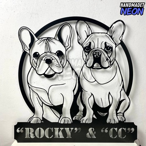 Personalized French Bulldog Couple Metal Wall Art With Lights - Picture 2 of 3