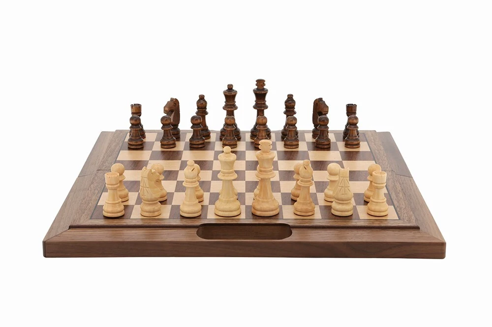 Dal Rossi 3 in 1 Folding Walnut Chess / Checkers / Backgammon Set 16 inch board