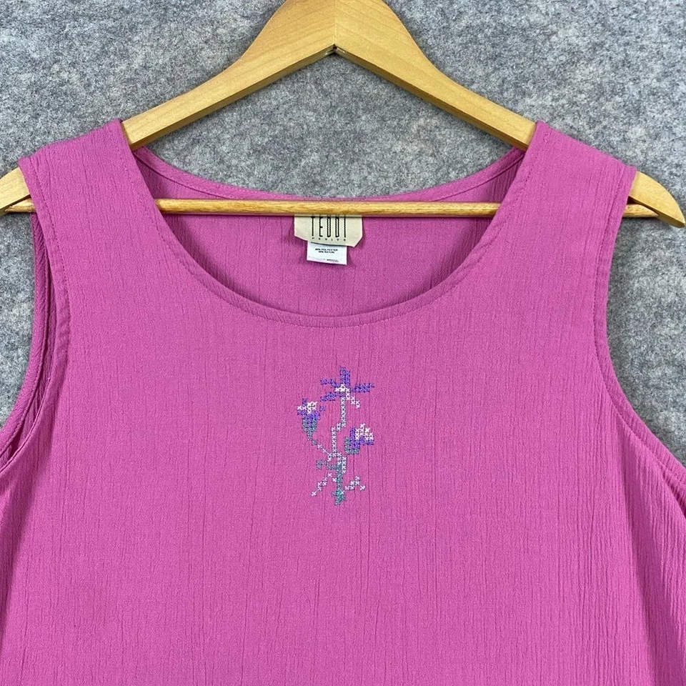 Teddi Maxi Tank Dress Size LP Pink Floral Embroidered Crepe Fabric Vintage Long - Image 2 of 4