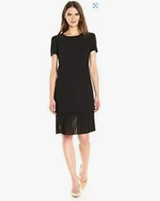 Anne Klein Black Dress with Attached Pleated Skirt Size 12 NEW