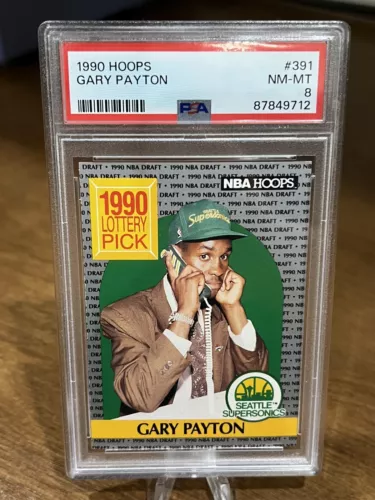 Gary Payton 1990-91 NBA Hoops 1990 Lottery Pick #391 Rookie Card RC PSA 8 NM MT