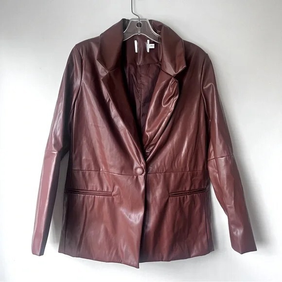 Princess Polly Morrison Brown Faux Leather Blazer Jacket XS/S