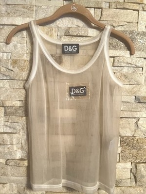 D & G DOLCHE & GABBANA VINTAGE PRE-OWNED  WHITE SHEAR TANK TOP ITALY SIZE S