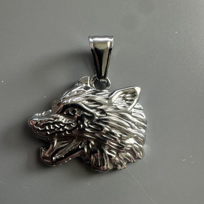 #ad Wolf Dog Silver Plated Stainless Steel Pendant 24 Inch Chain Viking Retro Gothic $14.95