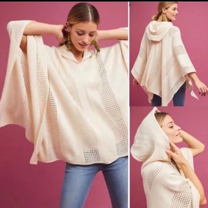 Sleeping On Snow Hooded Poncho Sweater One Size Ivory Anthropologie Modern