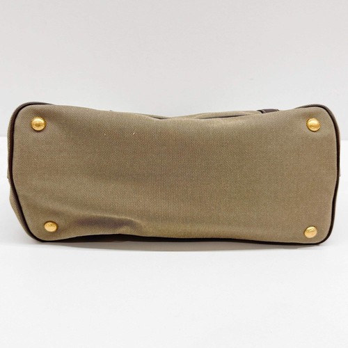 PRADA Prada Logo Leather Trim Brown Jacquard Canvas Two Way Bag