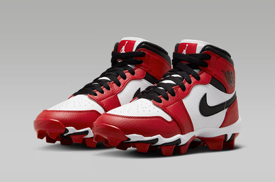 Jordan 1 Mid Cleats White Chicago Red Black Little/Big Kids  display picture 1