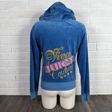 Vintage Y2K Juicy Couture Velour Tracksuit Jacket Junior XL Blue Hoodie Full Zip