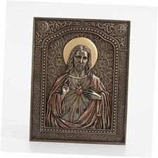 7 1/2" The Sacred Heart of Jesus Wall Plaque Resin Sculpture Bronze Finish