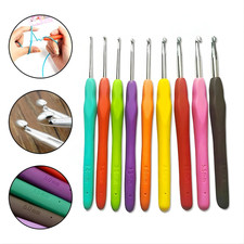9Pcs Crochet Hooks Set Soft Grip Handles Knitting Needles Aluminum Multi Color