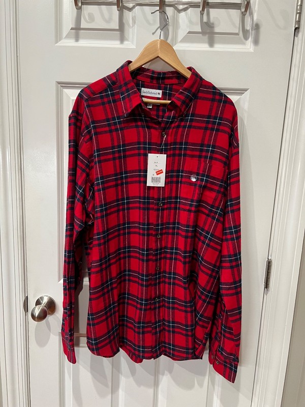 Saddlebred Shirt Mens  Red Plaid Long Sleeve Button Down Classic Fit sx XL NWT