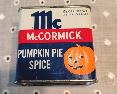 Vintage McCormick Pumpkin Pie Spice Tin W/Jack-O-Lantern  Metal Lid- Halloween