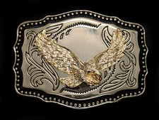 TE09102 VINTAGE 1970s  BALD EAGLE  GOLDTONE WESTERN  COWBOY BELT BUCKLE