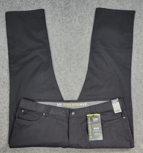 Men's Straight Fit Pants Tapered Leg 48x29 Lee MVP Extreme Motion Black Stretch