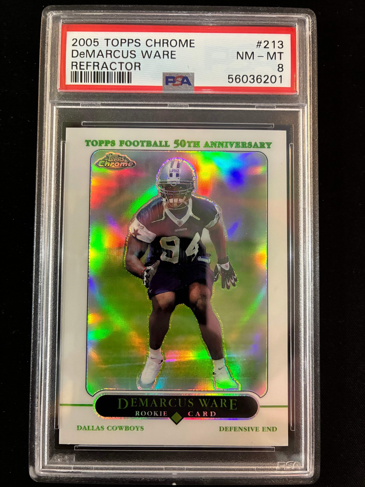 #213 2005 TOPPS CHROME DEMARCUS WARE REFRACTOR PSA 8 (1)