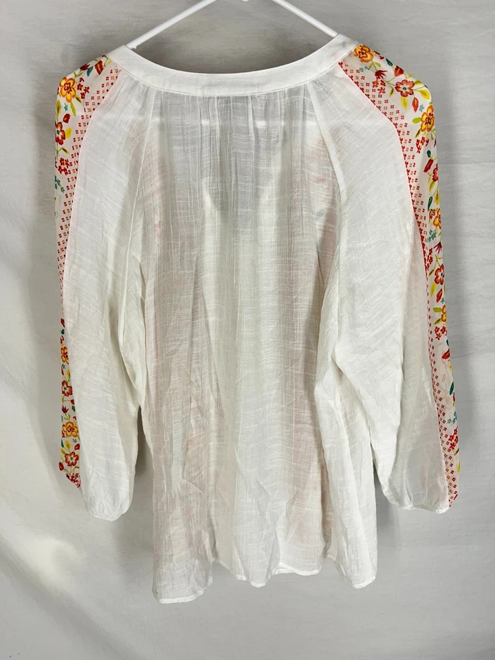 Top FIG and FLOWER Anthropologie XL Floral Transparente Gauzy Boho Ditzy Manga 3/4 NUEVO Foto 4 de 4