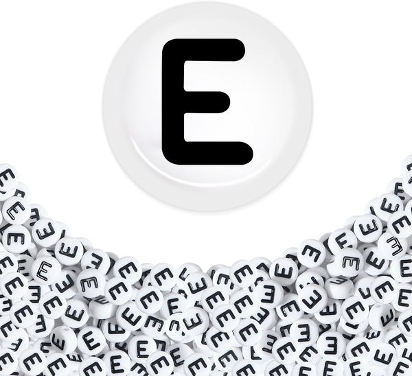 100 StüCk 4X7Mm Buchstabenperlen Vokal Weiß Buchstaben E Perlen Rund Acryl Space-image