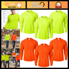6 Pcs High Visibility Long Sleeve T-Shirts for Men, Safety Work Shirts, Crewneck