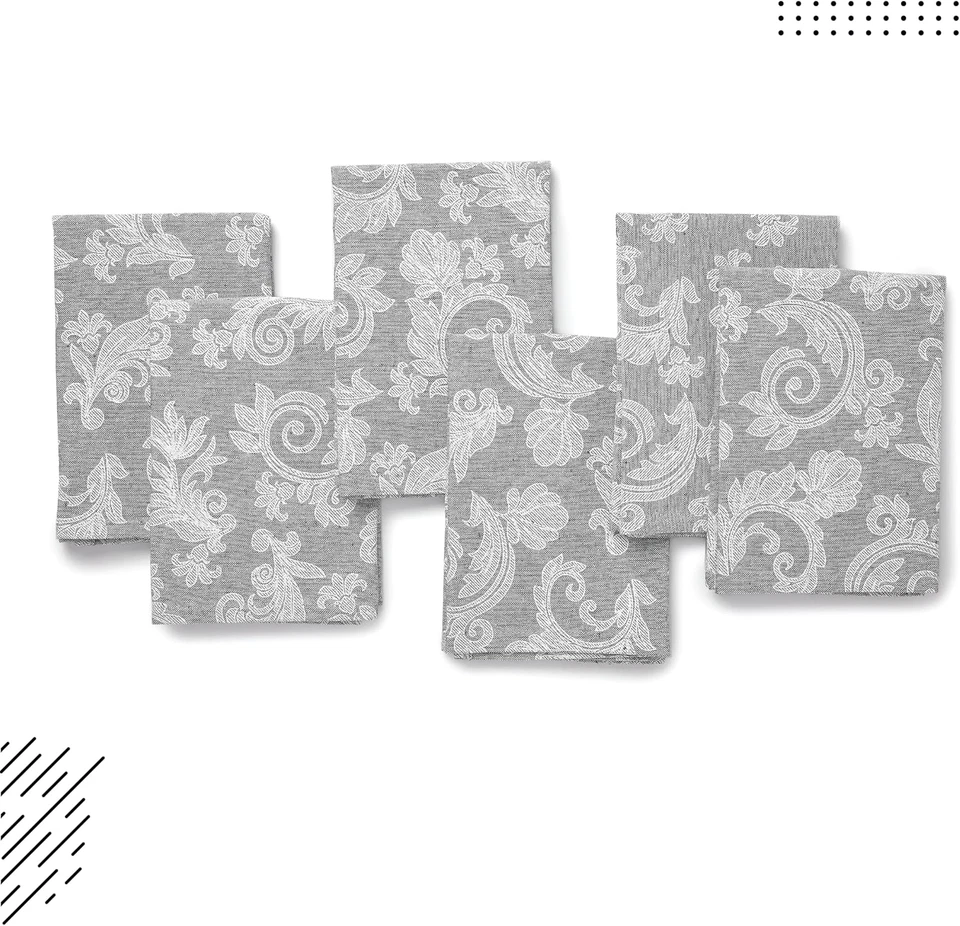 Tavolo Da Pranzo Tovaglioli Set Di 6 I 45X45 Cm I Floreale Grigio Stampato in St - Immagine 2 di 4