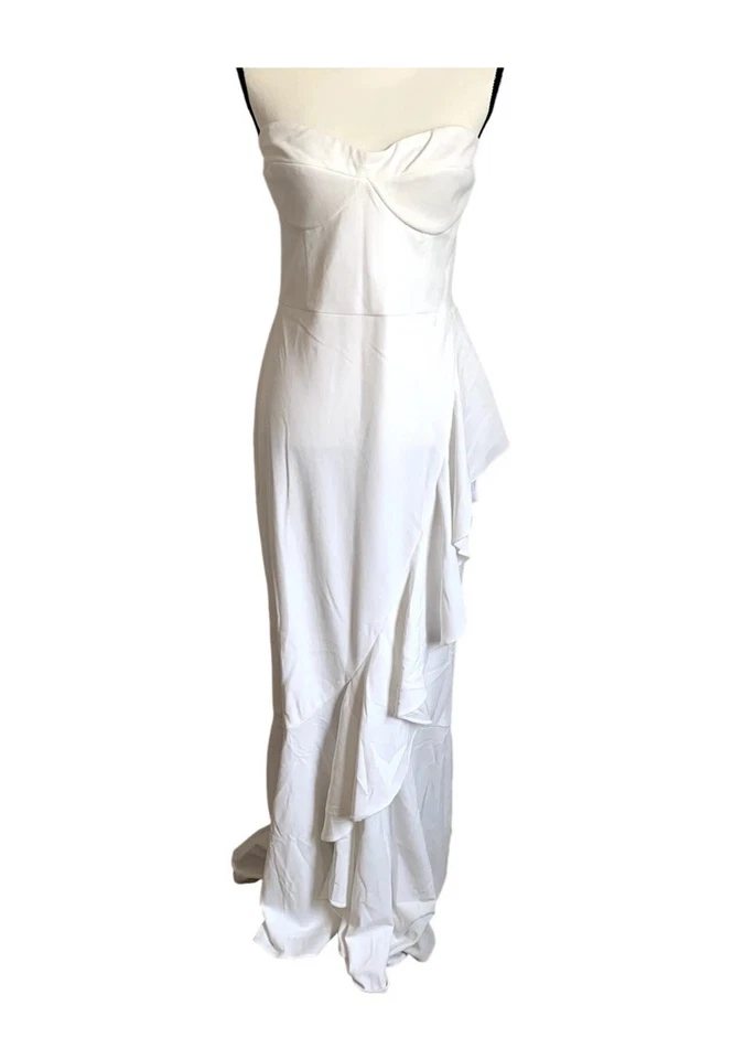 Vestido de sirena sin tirantes con volantes Dress the Population Paris en blanco talla M Foto 4 de 4