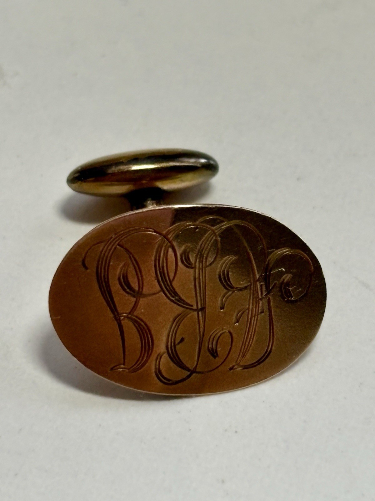 SINGLE Bean Back Cufflink Gold Plated Vintage Ant… - image 5