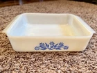 Vintage Anchor-Hocking #435 Blue Cornflower 8” Square White Glass Baking Pan