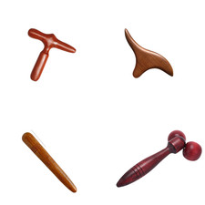 Wooden Reflexology Massage Stick Set Thai Spa Body Relaxation Tools 4 Pcs To Set