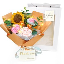 Crochet Rose Flower Bouquet, Valentine's Day Handmade Artificial Crochet Flow...