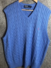 Ralph Lauren Sweater Vest Mens Extra Large Blue Cable Knit Career Preppy Classic