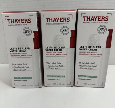 3 X THAYERS Let's Be Clear Water Cream COMBO TO OILY SKIN 2.5 fl oz Each